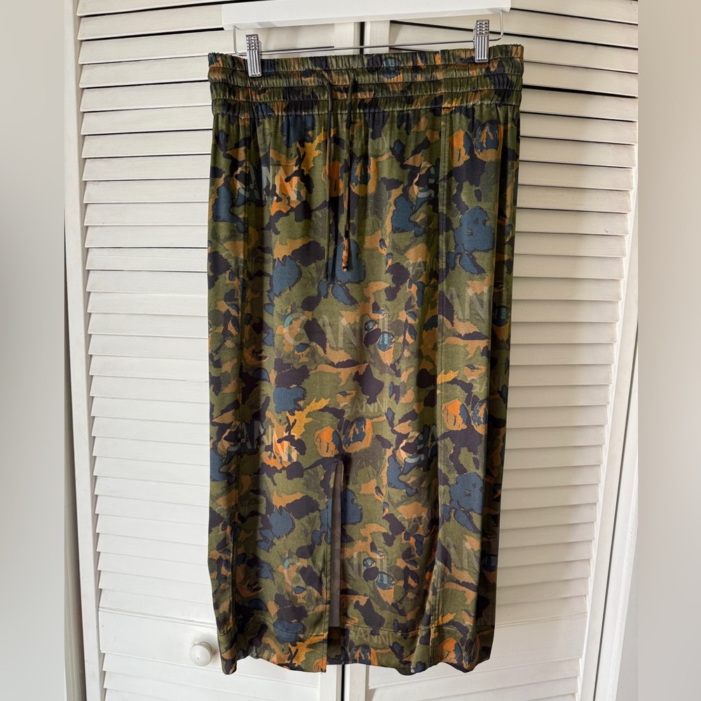 Ganni Camouflage Satin Skirt